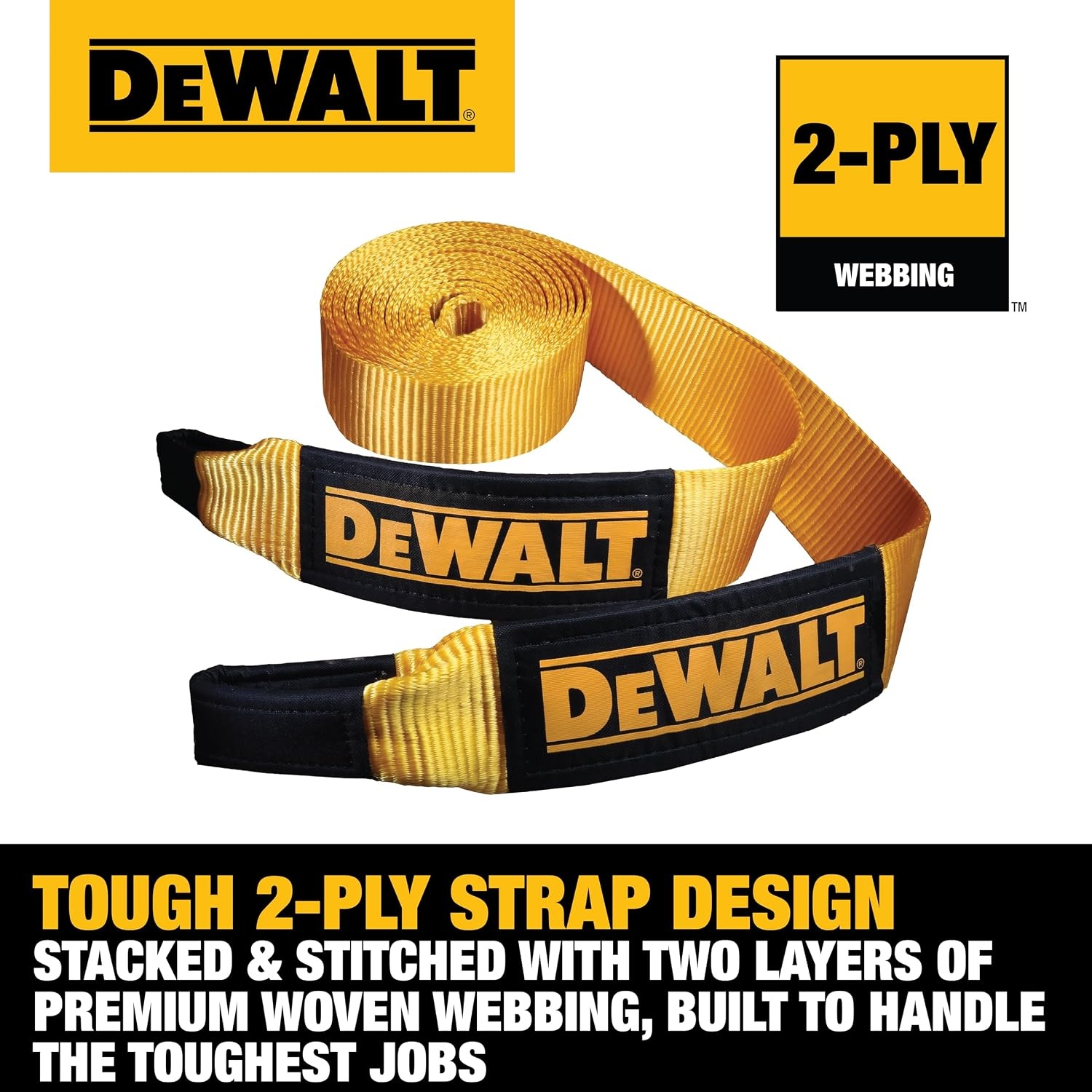 image:imageDEWALT 43040000 lbs HeavyDuty Tow and Recovery Strap 1Pack 40000 lbs Break Strength WeatherResistant Strap Oversized Sleeves Reinforced Loop Ends for Heavyweight Tow and Recovery