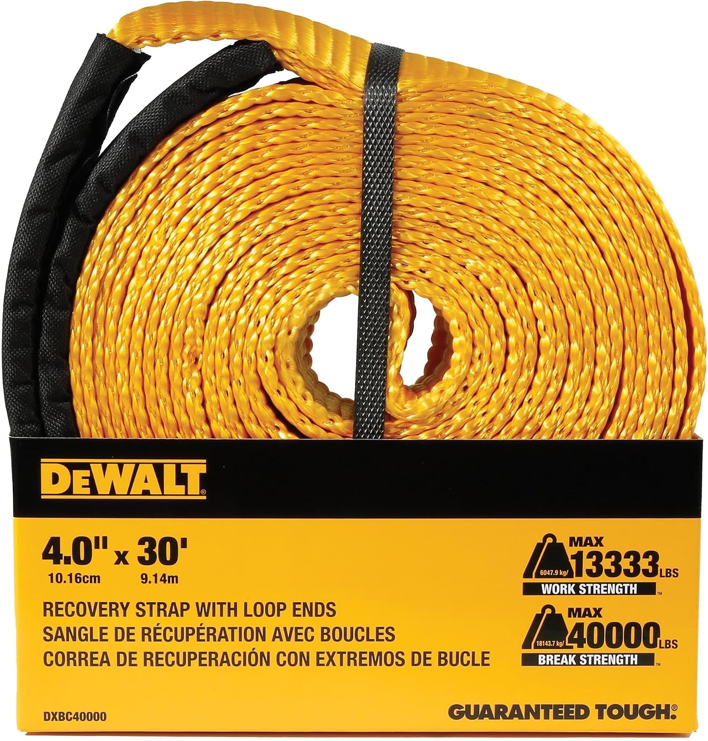 image:imageDEWALT 43040000 lbs HeavyDuty Tow and Recovery Strap 1Pack 40000 lbs Break Strength WeatherResistant Strap Oversized Sleeves Reinforced Loop Ends for Heavyweight Tow and Recovery