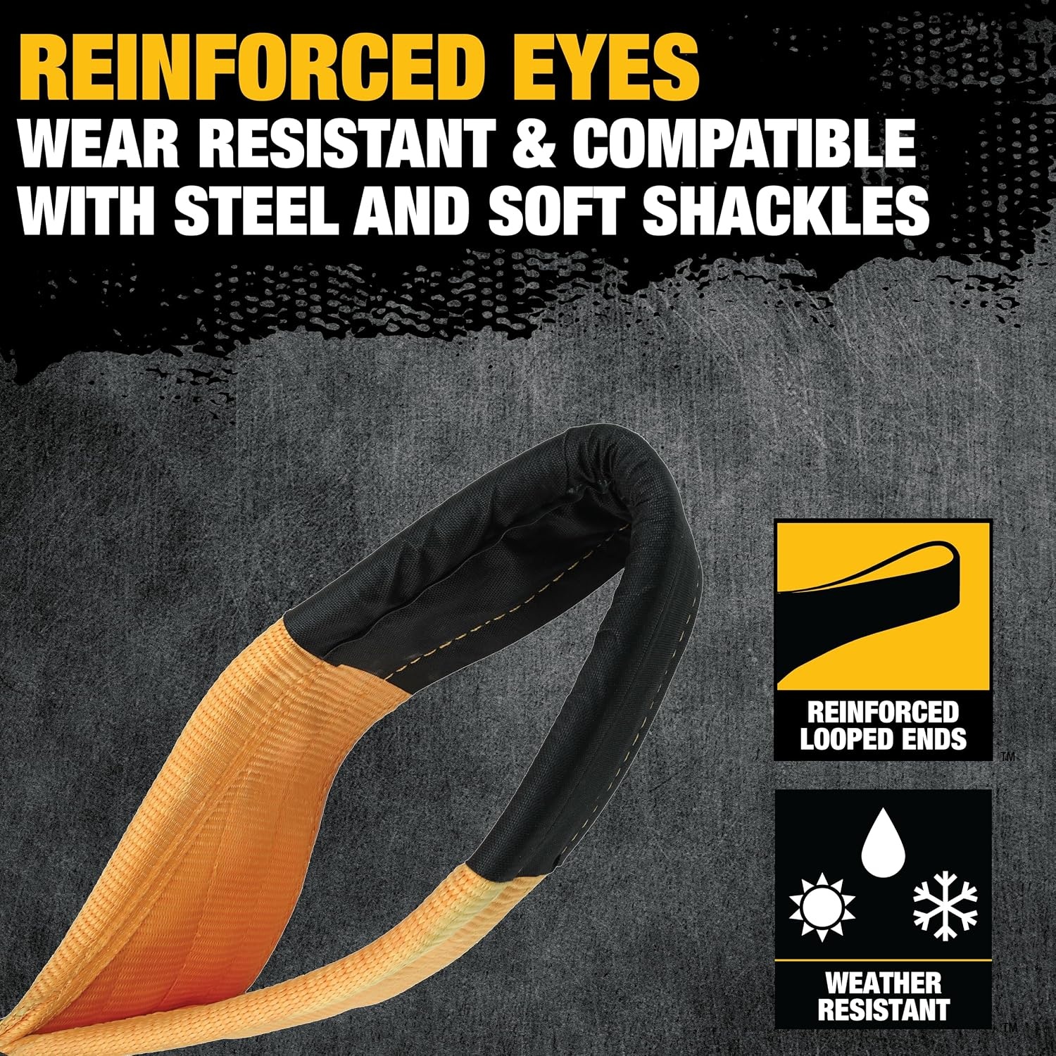 image:imageDEWALT 650150000 lbs Tow amp Recovery Strap with Reinforced Looped Ends 4Ply Weather amp WearResistant StrapOversized Wear Guards Recover SemisConstruction VehiclesMotorhomes From Tough Terrain6x 50