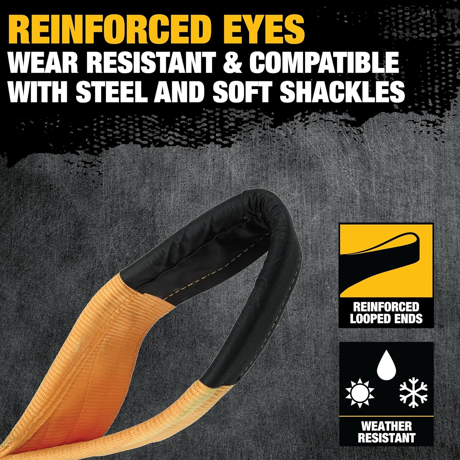image:imageDEWALT 650150000 lbs Tow amp Recovery Strap with Reinforced Looped Ends 4Ply Weather amp WearResistant StrapOversized Wear Guards Recover SemisConstruction VehiclesMotorhomes From Tough Terrain8 x 30