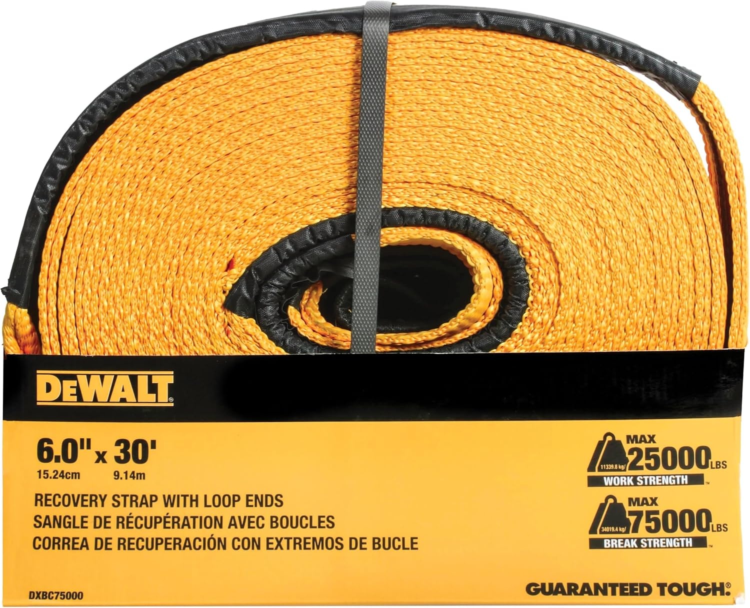 image:imageDEWALT 650150000 lbs Tow amp Recovery Strap with Reinforced Looped Ends 4Ply Weather amp WearResistant StrapOversized Wear Guards Recover SemisConstruction VehiclesMotorhomes From Tough Terrain6 x 30