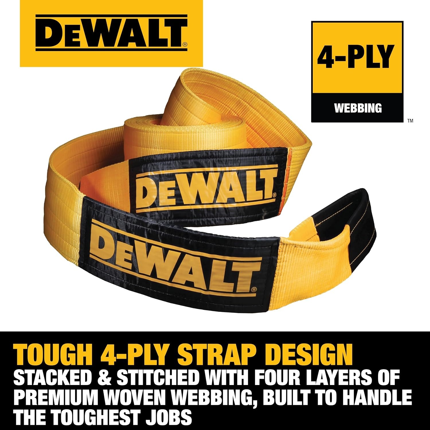 image:imageDEWALT 650150000 lbs Tow amp Recovery Strap with Reinforced Looped Ends 4Ply Weather amp WearResistant StrapOversized Wear Guards Recover SemisConstruction VehiclesMotorhomes From Tough Terrain6x 50