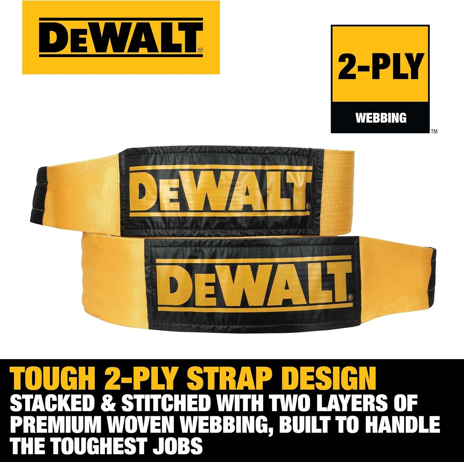 image:imageDEWALT 650150000 lbs Tow amp Recovery Strap with Reinforced Looped Ends 4Ply Weather amp WearResistant StrapOversized Wear Guards Recover SemisConstruction VehiclesMotorhomes From Tough Terrain8 x 30