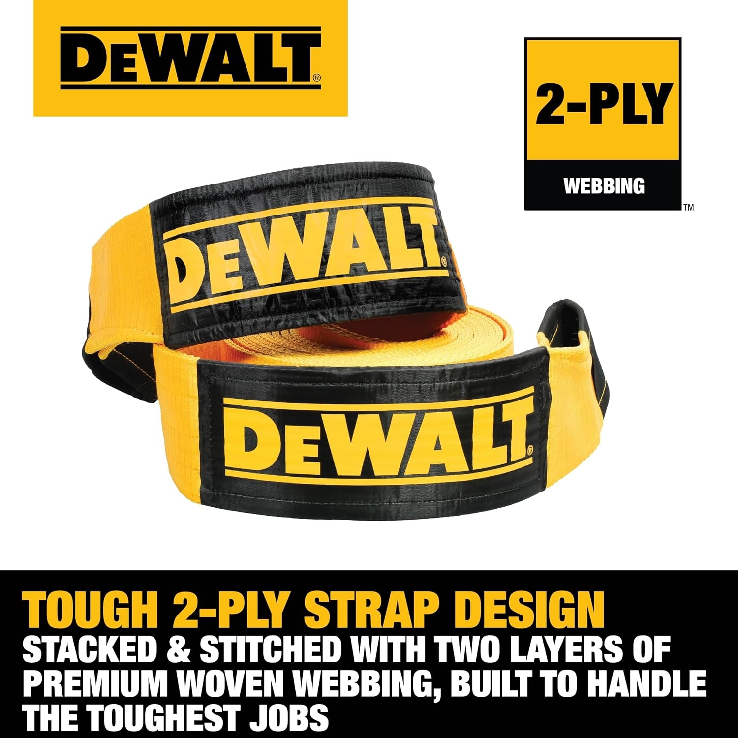 image:imageDEWALT 650150000 lbs Tow amp Recovery Strap with Reinforced Looped Ends 4Ply Weather amp WearResistant StrapOversized Wear Guards Recover SemisConstruction VehiclesMotorhomes From Tough Terrain6 x 30