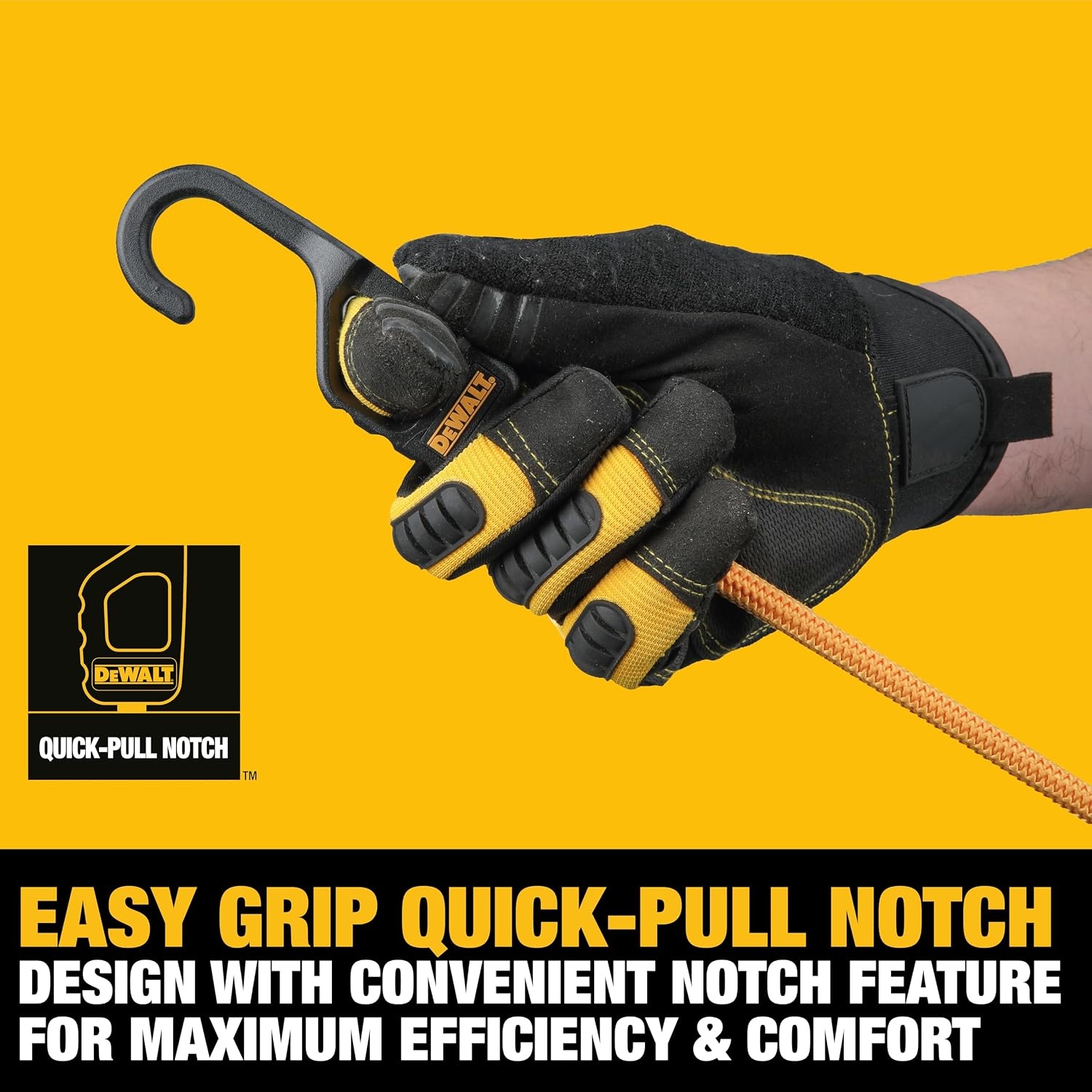 image:imageDEWALT DXBC300484 BlackYellow 48 Premium HeavyDuty Bungee Cords 4 Pack NonScratch SteelCore Hooks with QuickPull Notch amp Interlocking Grip for Stretching amp Securing Lightweight Gear amp Cargo48