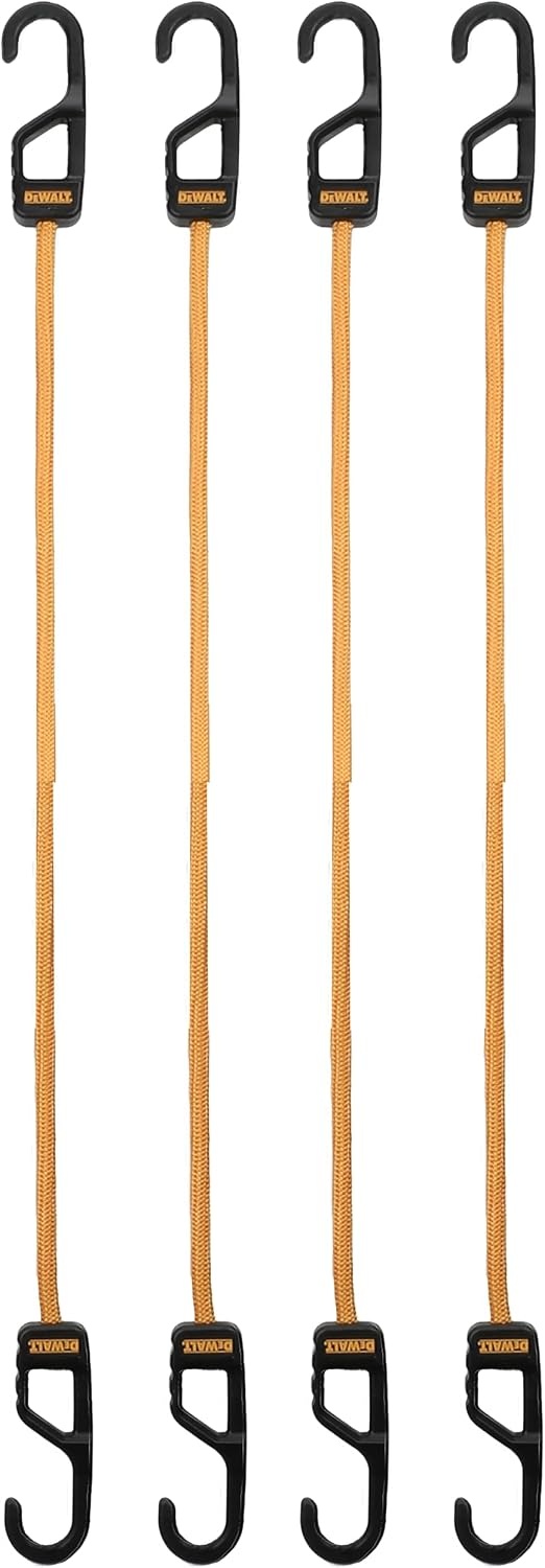 image:imageDEWALT DXBC300484 BlackYellow 48 Premium HeavyDuty Bungee Cords 4 Pack NonScratch SteelCore Hooks with QuickPull Notch amp Interlocking Grip for Stretching amp Securing Lightweight Gear amp Cargo24