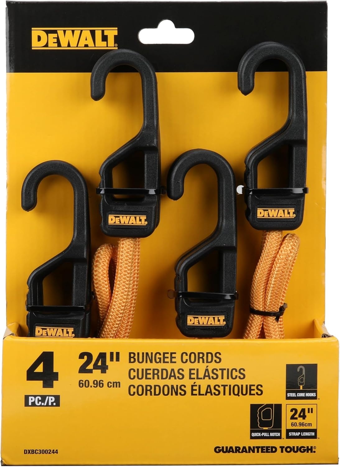 image:imageDEWALT DXBC300484 BlackYellow 48 Premium HeavyDuty Bungee Cords 4 Pack NonScratch SteelCore Hooks with QuickPull Notch amp Interlocking Grip for Stretching amp Securing Lightweight Gear amp Cargo24