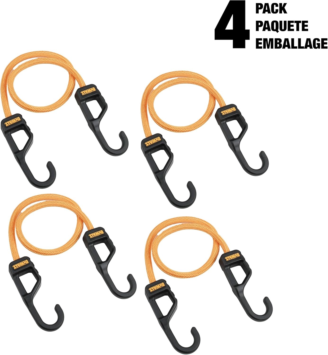 image:imageDEWALT DXBC300484 BlackYellow 48 Premium HeavyDuty Bungee Cords 4 Pack NonScratch SteelCore Hooks with QuickPull Notch amp Interlocking Grip for Stretching amp Securing Lightweight Gear amp Cargo24