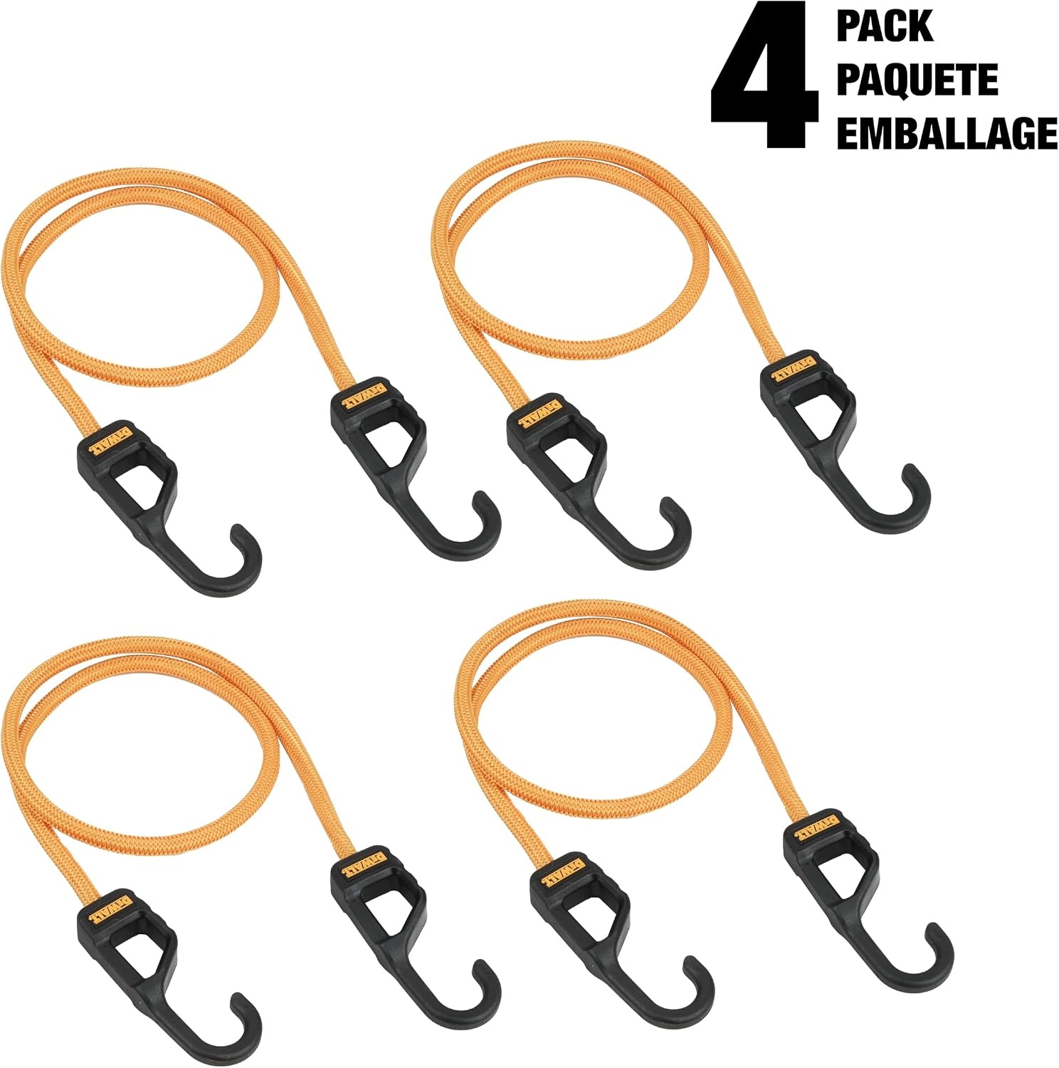 image:imageDEWALT DXBC300484 BlackYellow 48 Premium HeavyDuty Bungee Cords 4 Pack NonScratch SteelCore Hooks with QuickPull Notch amp Interlocking Grip for Stretching amp Securing Lightweight Gear amp Cargo36