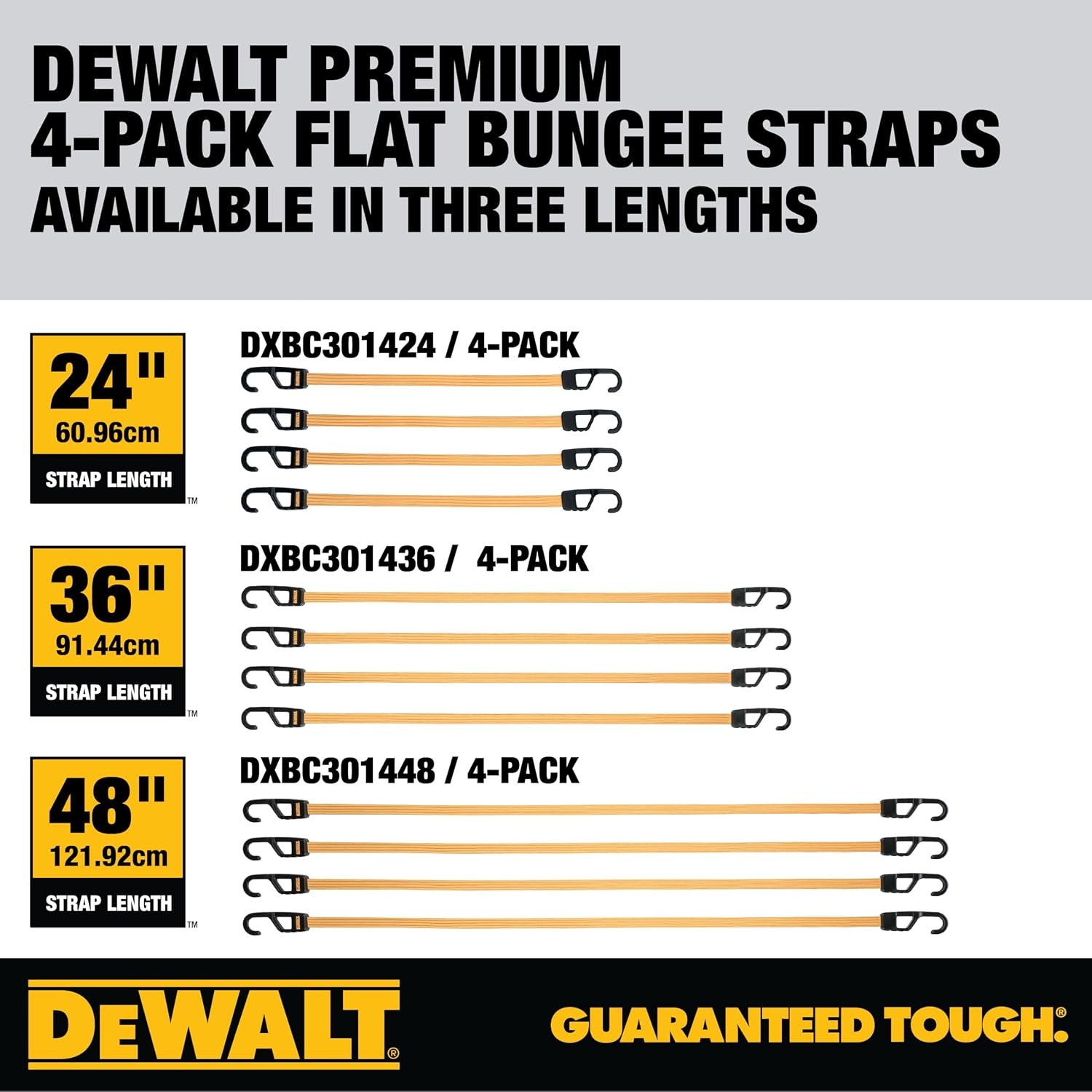 image:imageDEWALT DXBC301424 BlackYellow 24 Premium Flat Bungee Straps 4 Pack