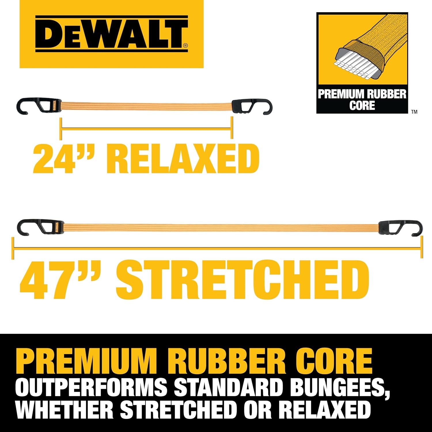 image:imageDEWALT DXBC301424 BlackYellow 24 Premium Flat Bungee Straps 4 Pack