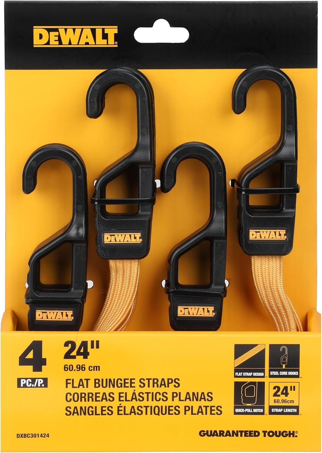 image:imageDEWALT DXBC301424 BlackYellow 24 Premium Flat Bungee Straps 4 Pack