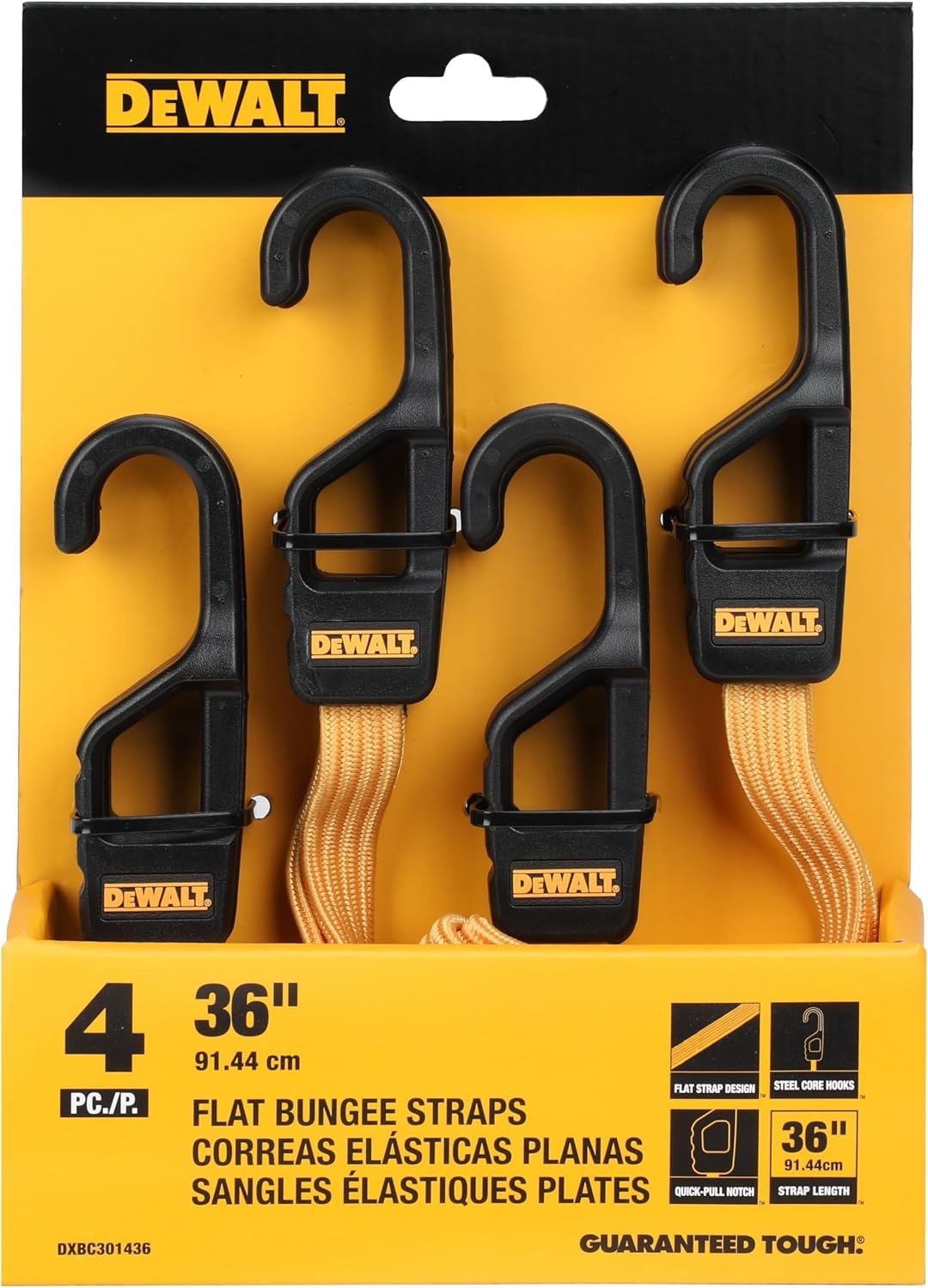 image:imageDEWALT DXBC301436 BlackYellow 36 Premium Flat Bungee Straps 4 Pack
