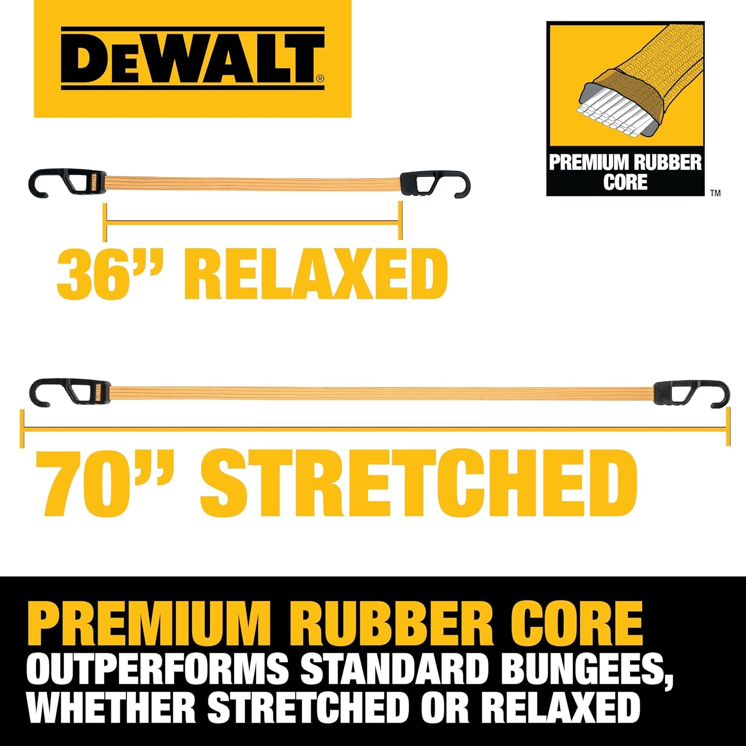 image:imageDEWALT DXBC301436 BlackYellow 36 Premium Flat Bungee Straps 4 Pack