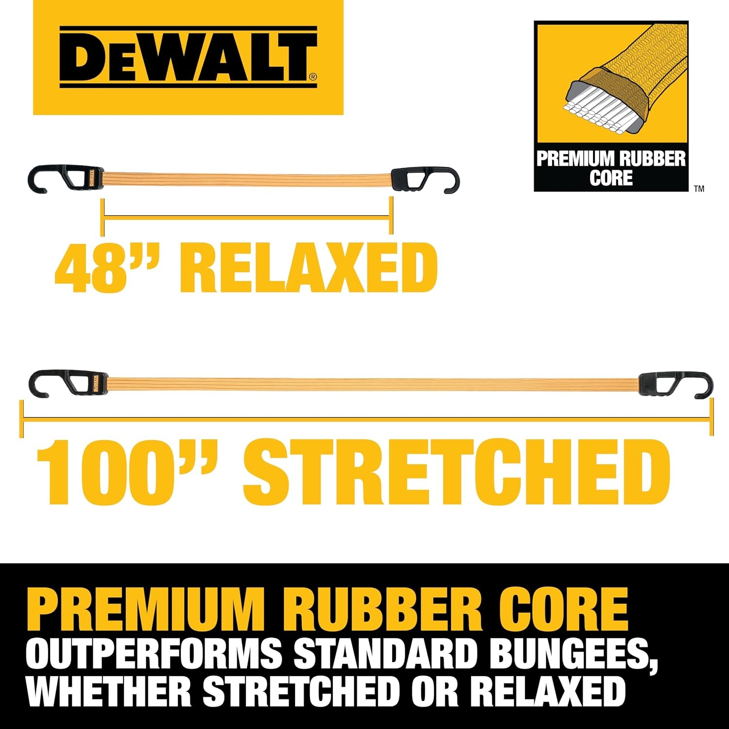 image:imageDEWALT DXBC301448 BlackYellow 48 Premium Flat Bungee Straps 4 Pack