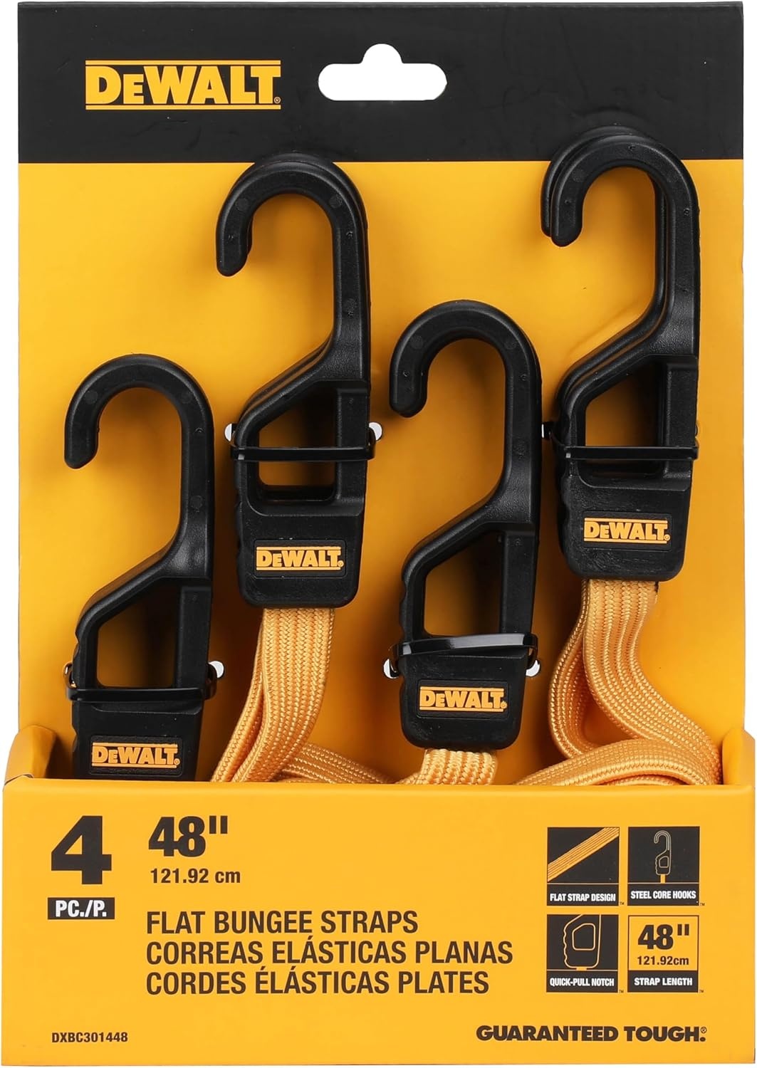 image:imageDEWALT DXBC301448 BlackYellow 48 Premium Flat Bungee Straps 4 Pack