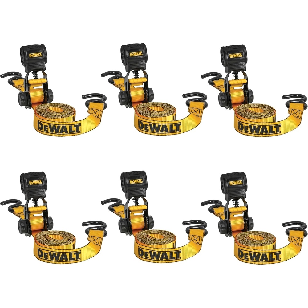 image:imageDEWALT 1101500 lbs LightDuty Ratchet Straps 6 Pack Padded Ergonomic Grip Handles Armored Side Caps WearWeatherResistant Straps Coated SHooks Secure Lightweight Cargo1 x 10 6 Pack