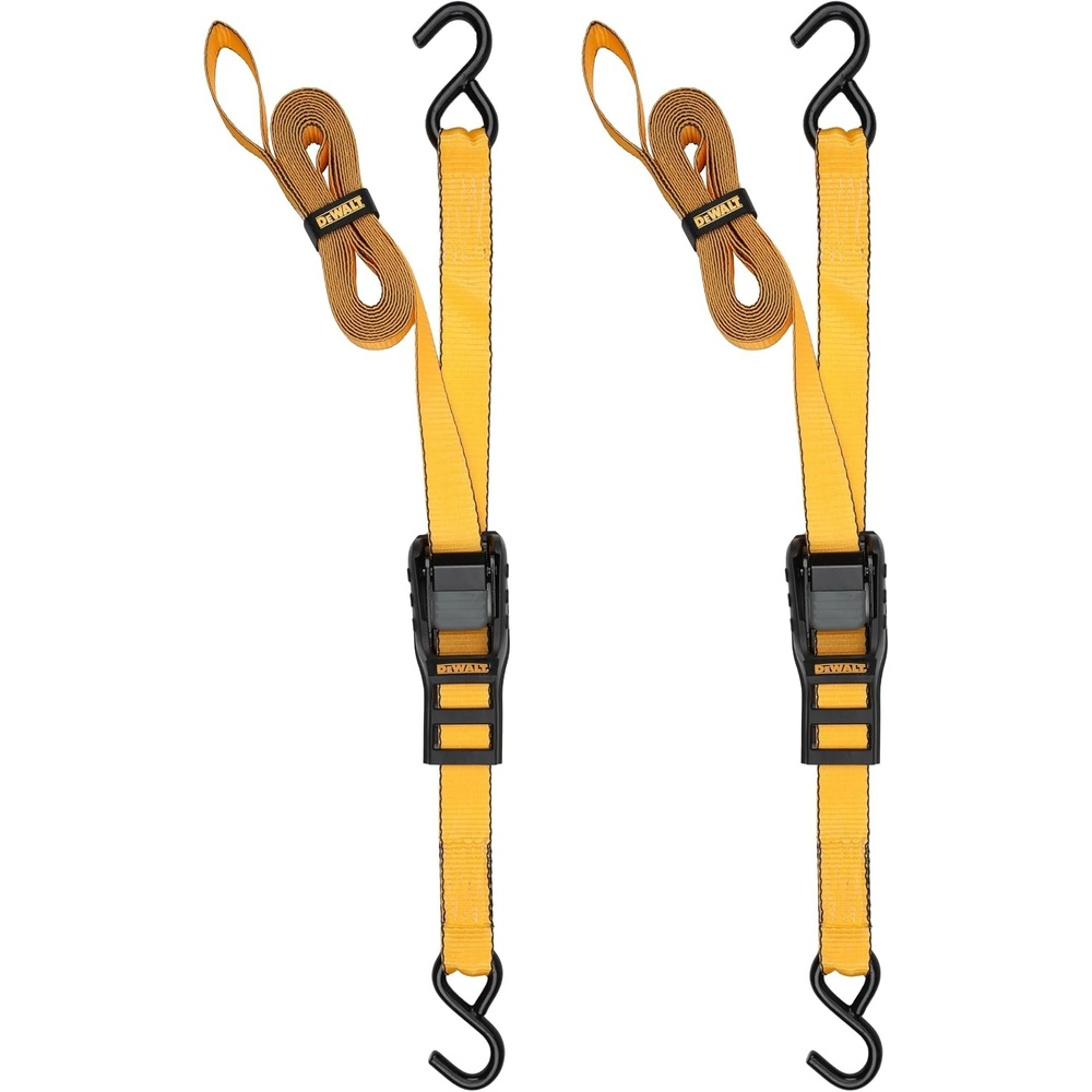 image:imageDEWALT 125142000 lbs MidDuty Cam Buckle TieDown Straps 2Pack HeavyGauge Steel Frame Armored Rubber Shroud PreThreaded WeatherResistant StrapsCoated SHooks For Midweight Cargo125 x 14