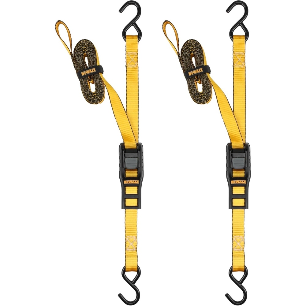 image:imageDEWALT 125142000 lbs MidDuty Cam Buckle TieDown Straps 2Pack HeavyGauge Steel Frame Armored Rubber Shroud PreThreaded WeatherResistant StrapsCoated SHooks For Midweight Cargo1 x 12