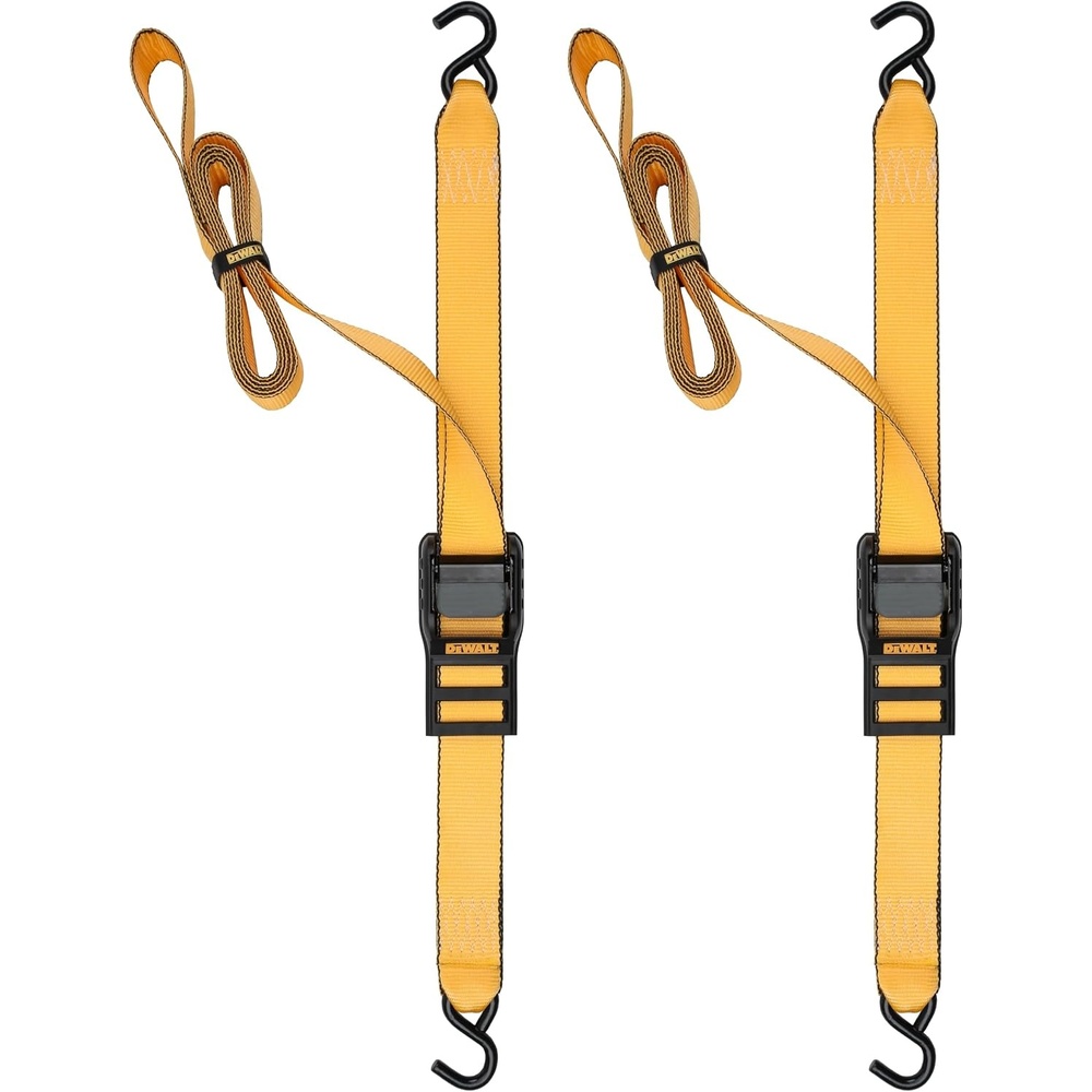 image:imageDEWALT 125142000 lbs MidDuty Cam Buckle TieDown Straps 2Pack HeavyGauge Steel Frame Armored Rubber Shroud PreThreaded WeatherResistant StrapsCoated SHooks For Midweight Cargo2 x 10
