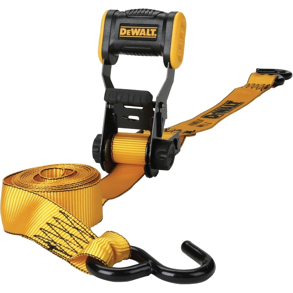 image:imageDEWALT 15165000 lbs HeavyDuty Ratchet Straps 2Pack Ergonomic Open Grip Handles Armored Side Caps WearWeatherResistant Straps Coated Double JHooksSecure Heavyweight CargoSingle
