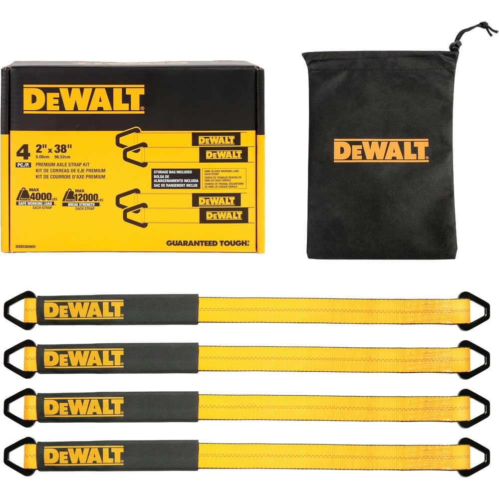 image:imageDEWALT 22410000 lbs HeavyDuty Axle TieDown Strap Wrap Around Vehicle AxleScratchFree Anchor Points For Ratchet Straps Protective SleevesCoated DRingsMeets DOT Standards2 x 38 4 Pack
