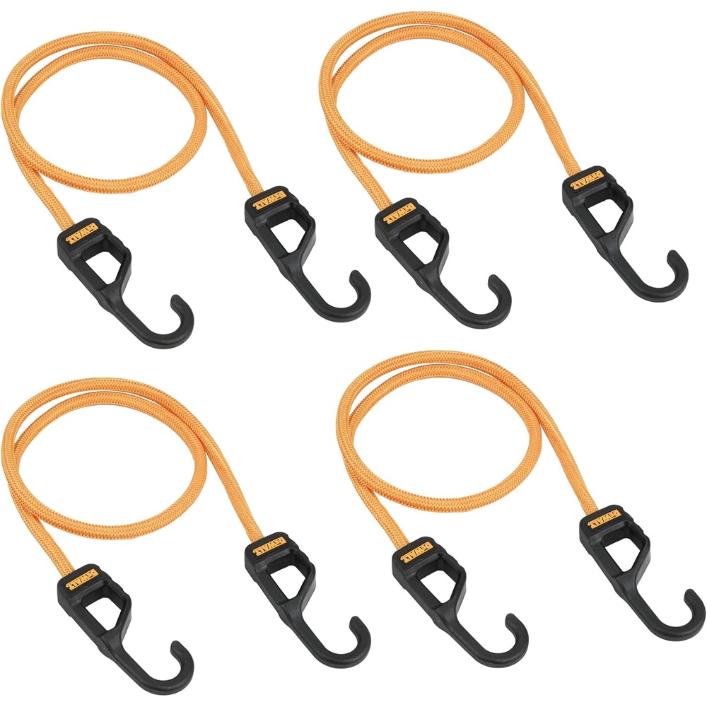 image:imageDEWALT DXBC300484 BlackYellow 48 Premium HeavyDuty Bungee Cords 4 Pack NonScratch SteelCore Hooks with QuickPull Notch amp Interlocking Grip for Stretching amp Securing Lightweight Gear amp Cargo36