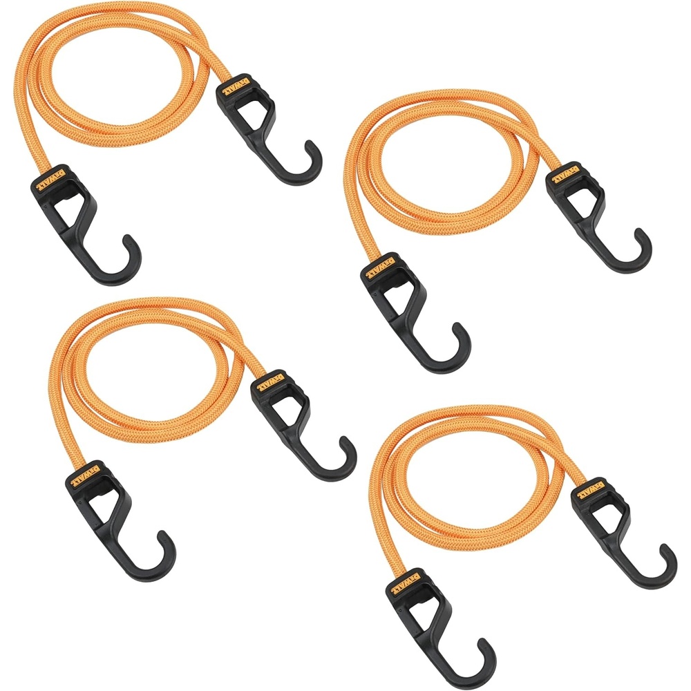 image:imageDEWALT DXBC300484 BlackYellow 48 Premium HeavyDuty Bungee Cords 4 Pack NonScratch SteelCore Hooks with QuickPull Notch amp Interlocking Grip for Stretching amp Securing Lightweight Gear amp Cargo48