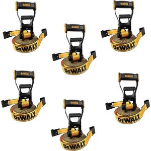 DEWALT 2″×27’×10,000 lbs Ratchet Straps with Flat Hooks, 6-Pack | Wide‑Grip Ergonomic Handle, Armored Side Caps, DOT / WSTDA Weather‑Resistant Straps, Flat Hooks for Industrial Cargo, Flatbed