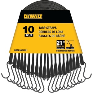 DEWALT 31″ Natural Rubber Tarp Straps with Coated S-Hooks, 40 Pack | Flexible Rubber for Weather and Temp Resistance, Coated S‑Hooks, Use for Temporary Light‑Duty Jobs,Tarps & Daily Hauls(21″)