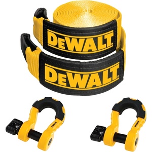 DEWALT 3/4″×5.2 Tons Safe Work Rating Bow Shackles, 2-Pack | Tough Powder and Zinc Coated Forged Steel Shackle Bodies and Pins, Heavy-Duty Isolators, Tow & Recovery, Winching & Lifting(Bow Shackles and Tow Strap Kit)