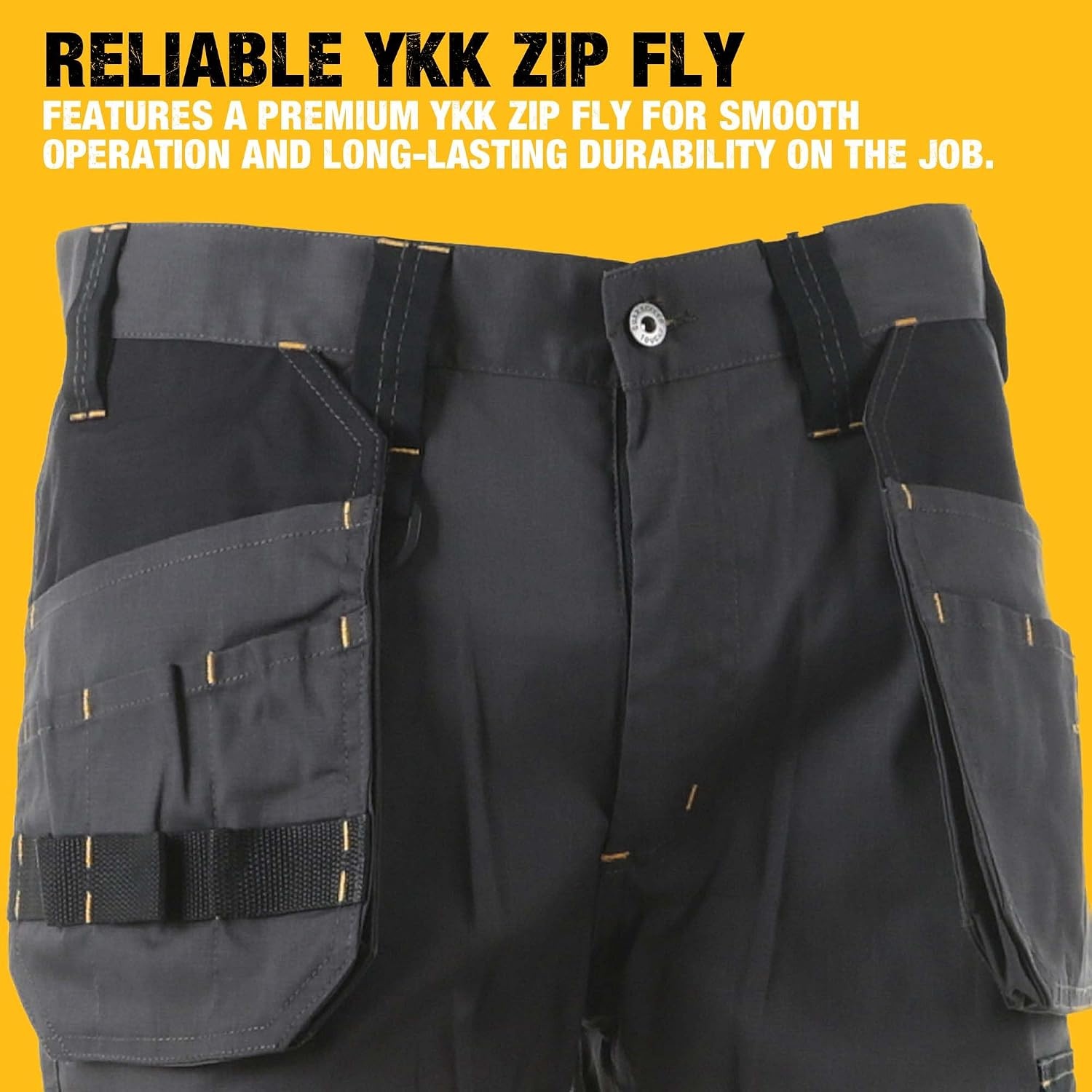 image:imageDEWALT Barstow Mens ProStretch Water Resistant Slim Fit Holster Pocket Utility Work PantsGreyBlack