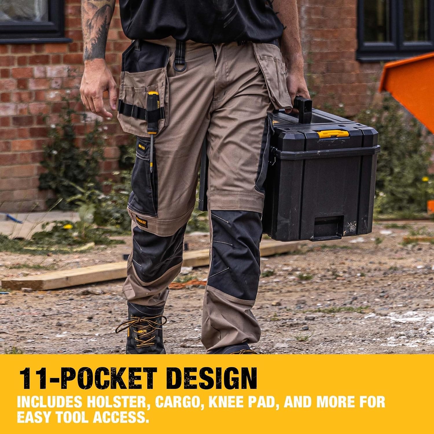 image:imageDEWALT Barstow Mens ProStretch Water Resistant Slim Fit Holster Pocket Utility Work PantsStone
