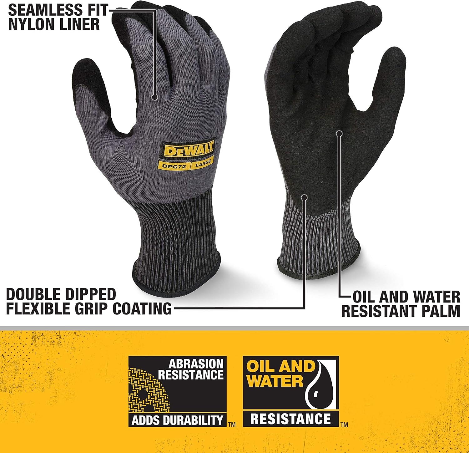 image:imageDEWALT DPG72 Flexible Durable Grip Work Glove Size XLBlack