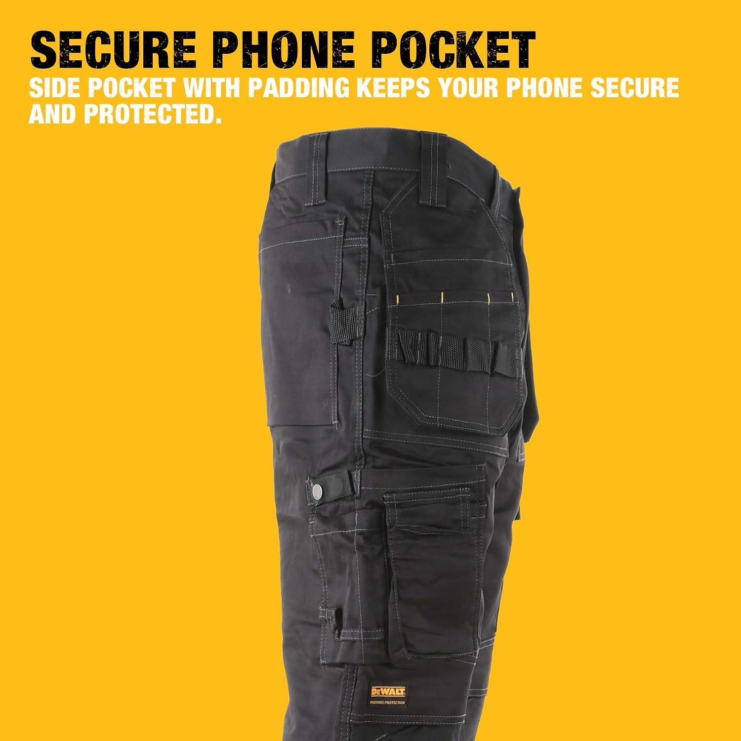 image:imageDEWALT Protradesman Mens Loose Fit Holster Pocket Cottonpoly Stretch Work PantsBlack