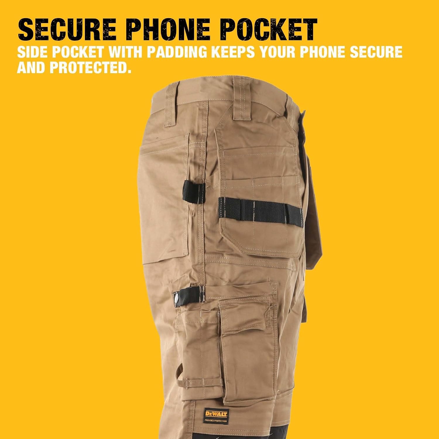 image:imageDEWALT Protradesman Mens Loose Fit Holster Pocket Cottonpoly Stretch Work PantsTan