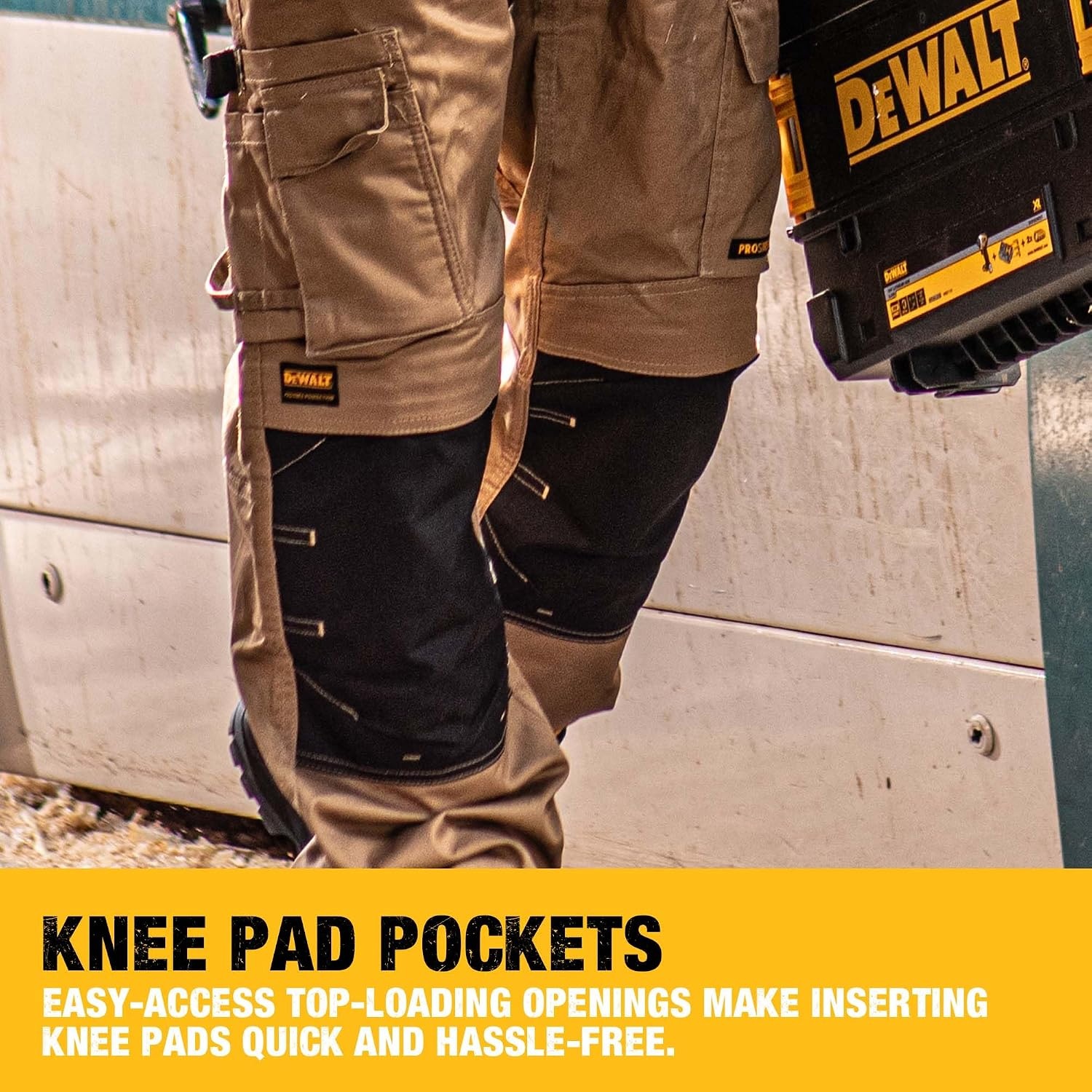 image:imageDEWALT Protradesman Mens Loose Fit Holster Pocket Cottonpoly Stretch Work PantsTan