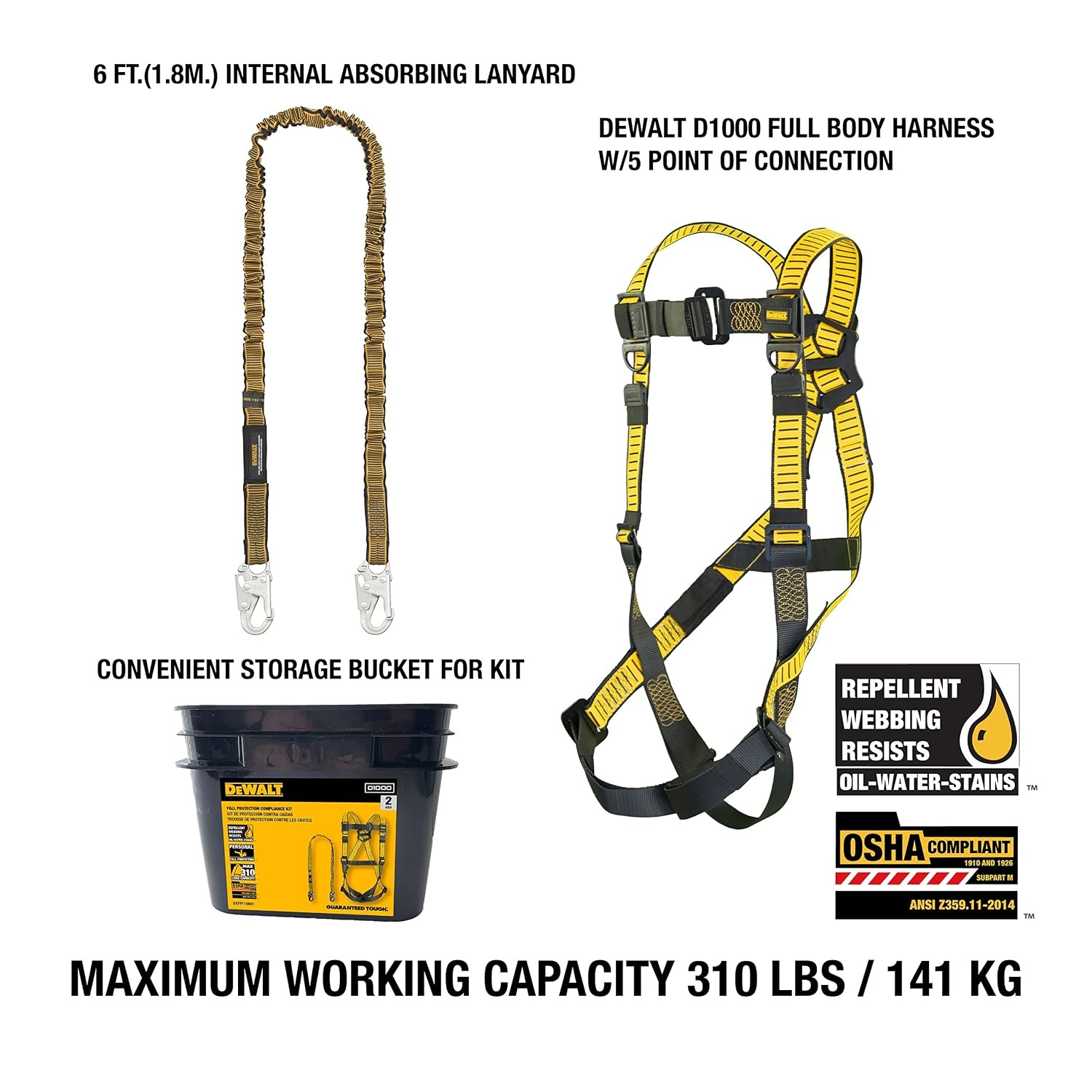 image:imageDEWALT Rooftop safety kit with D1000 harness with PassThru Chest and Tongue Buckle Legs 50 vertical lifeline wrope adjustor and reusable rooftop anchorOne Size