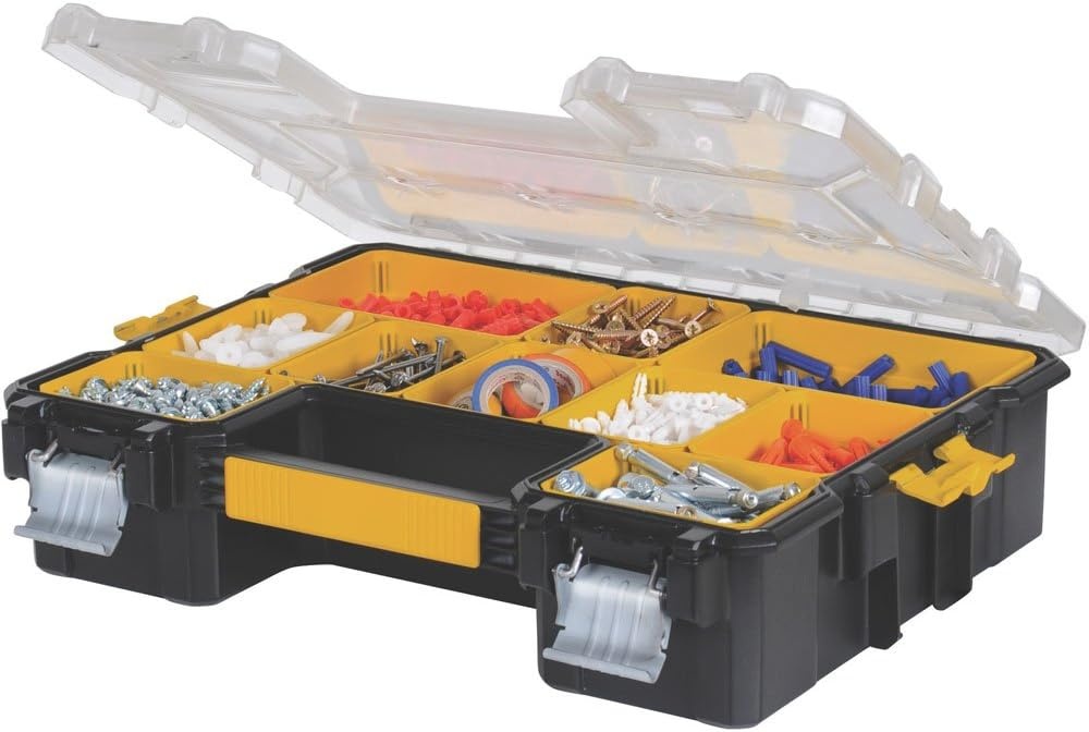 image:imageDEWALT Small Parts Organizer Hardware Storage Box with Removable Dividers 10Compartment DWST14825One Size Pack of 3