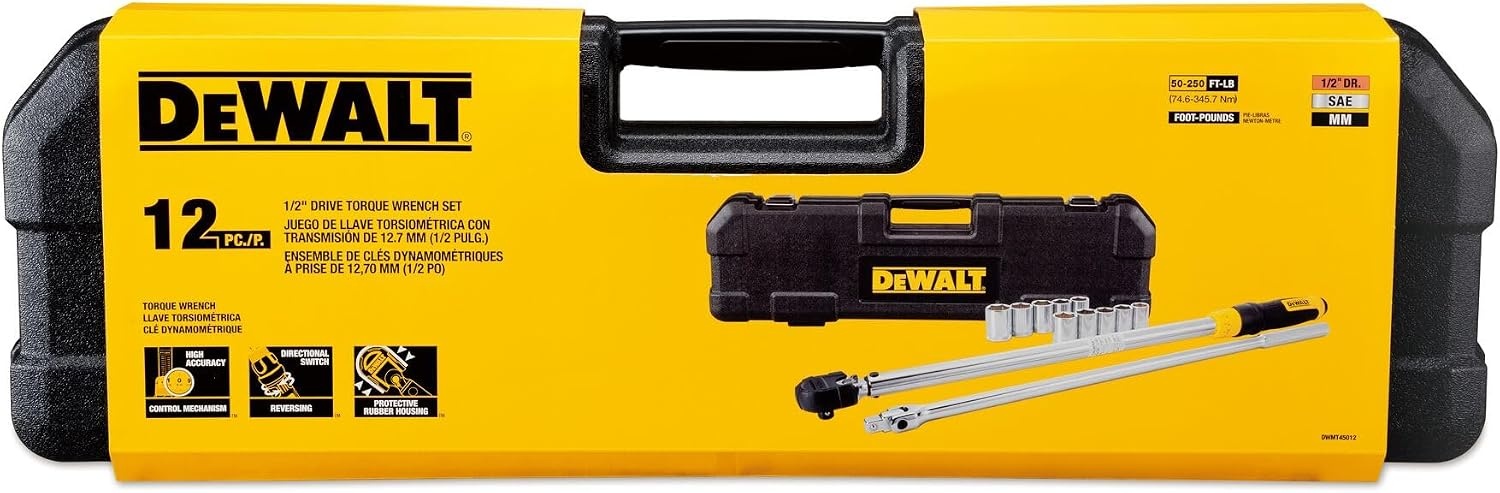 image:imageDEWALT Torque Wrench Tool Set Tire Change Kit 50250 FTLB 12 Piece with Storage Case DWMT45012