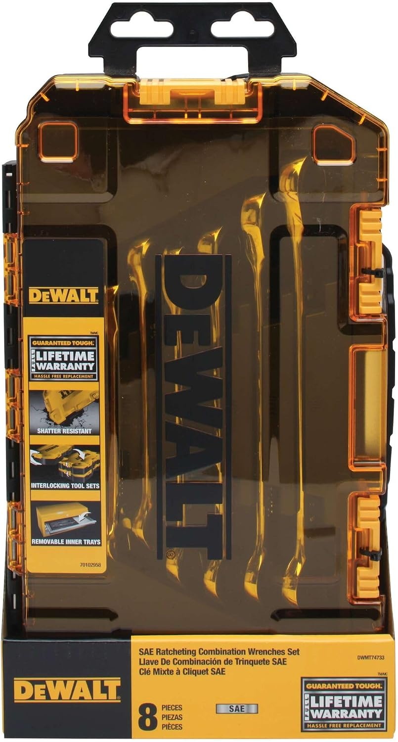 image:imageDEWALT Tough Box 8 PC SAE Ratcheting Combination Wrench SetSAE