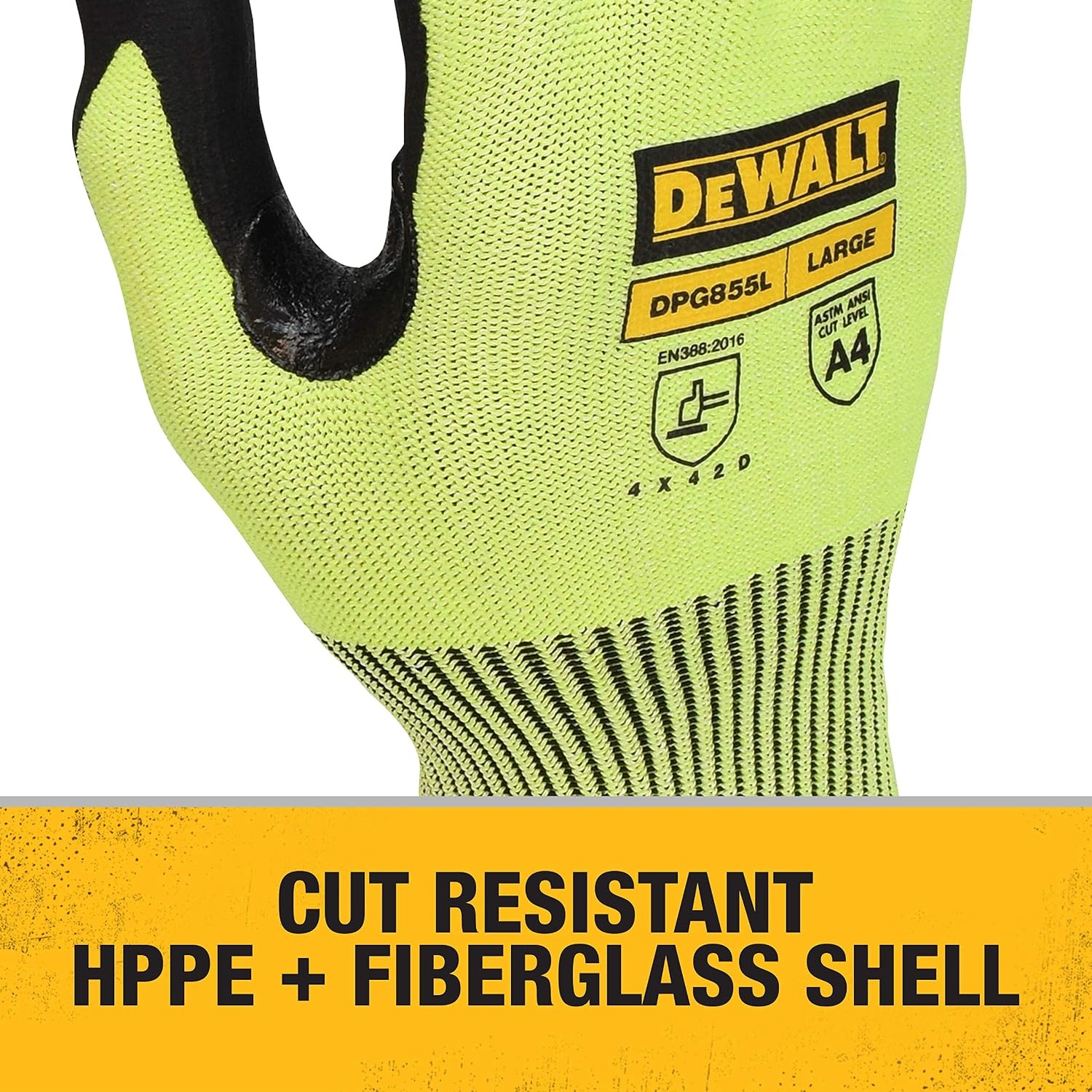 image:imageDewalt DPG855 HiVis HPPE Fiberglass Cut Glove LXLarge