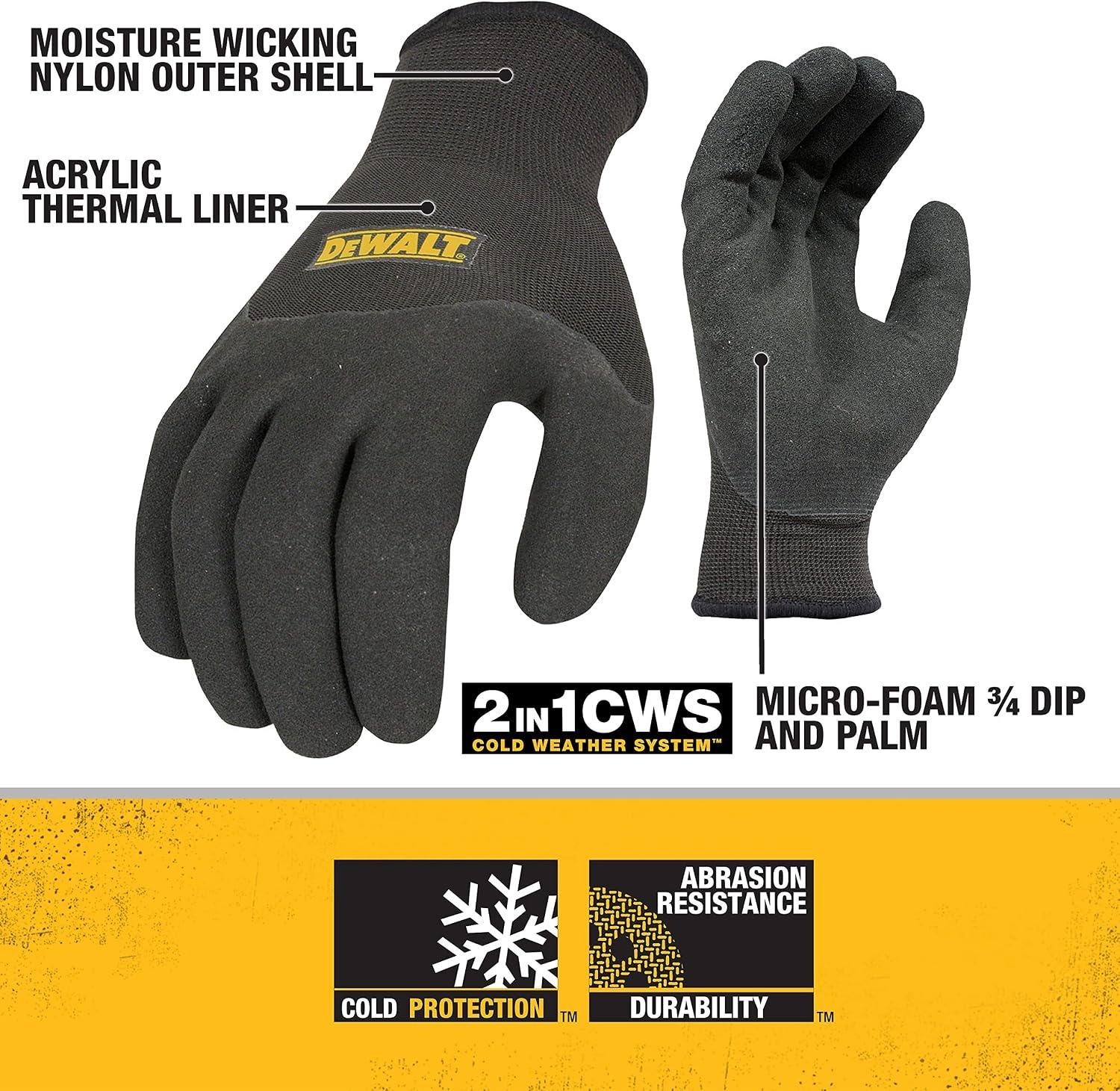 image:imageDewalt Thermal Insulated Grip Glove 2 In 1 Design