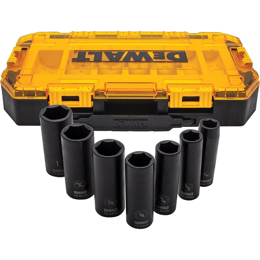 image:imageDEWALT DWMT74736 Tough Box 7PC SAE 12 Deep Drive Impact Socket SetOne Size