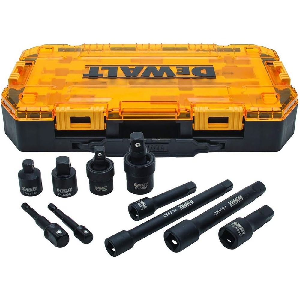 image:imageDEWALT Impact Driver Socket Set with Impact Extensions and Drill Adapters Metric 10Piece 38 and 12 Drive DWMT74741