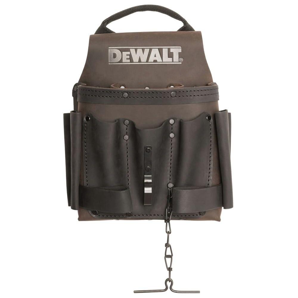 image:imageDEWALT Leather Tool Pouch for Electricians 8 Pockets Hammer Loops and Tape Chain DWST550114