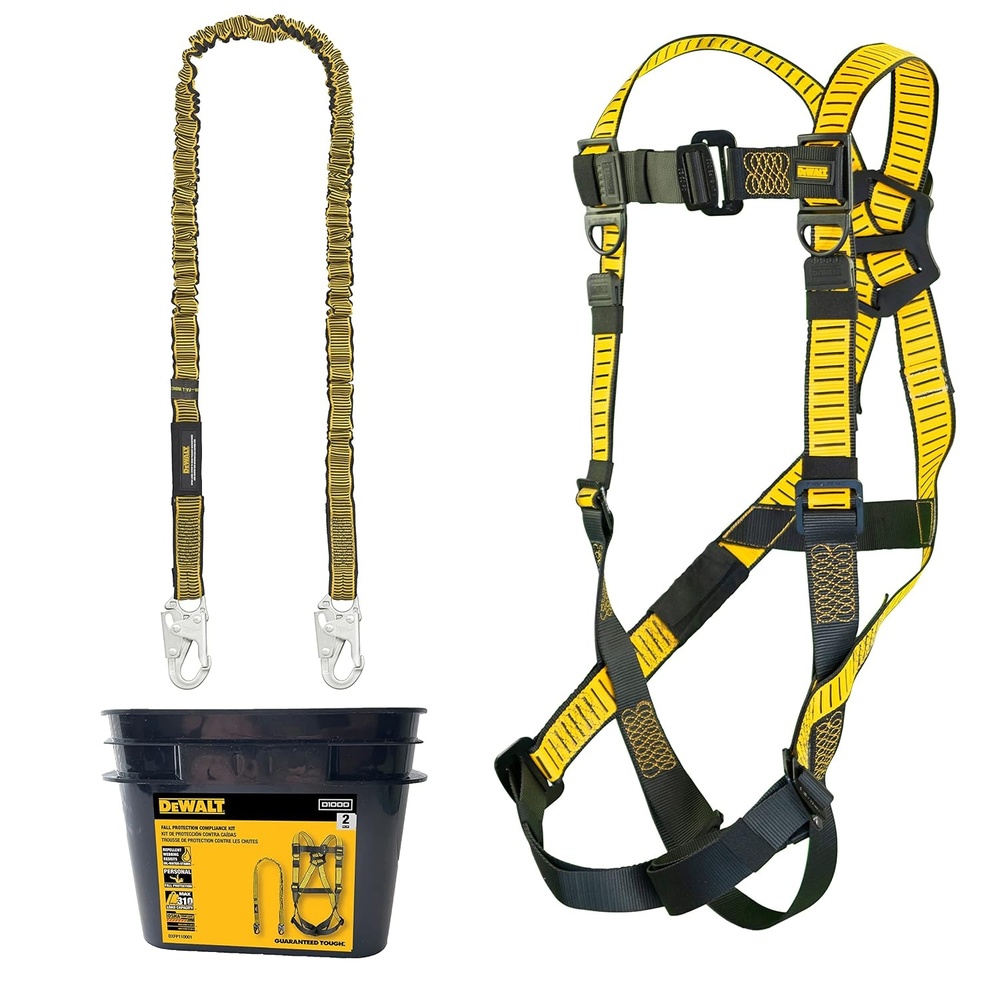 image:imageDEWALT Rooftop safety kit with D1000 harness with PassThru Chest and Tongue Buckle Legs 50 vertical lifeline wrope adjustor and reusable rooftop anchorOne Size