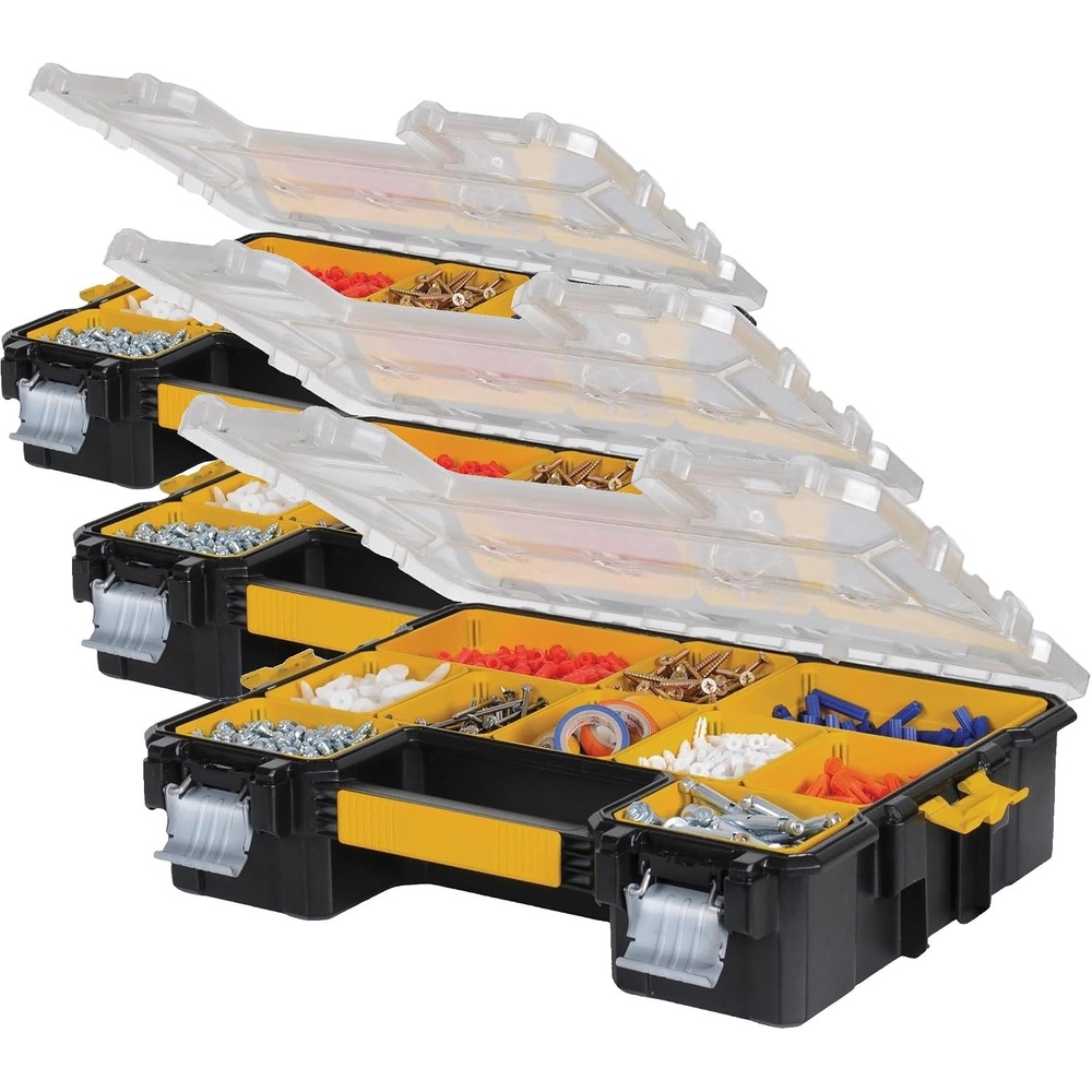image:imageDEWALT Small Parts Organizer Hardware Storage Box with Removable Dividers 10Compartment DWST14825One Size Pack of 3