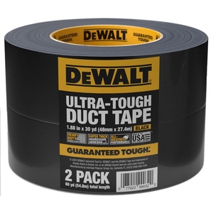 DEWALT Ultra Tough Duct Tape, 1.88 in x 30 yd, Heavy Duty, Ultra Strong, Aggressive Adhesive, All-Weather, 2 Rolls, Black(30-Yard Roll)