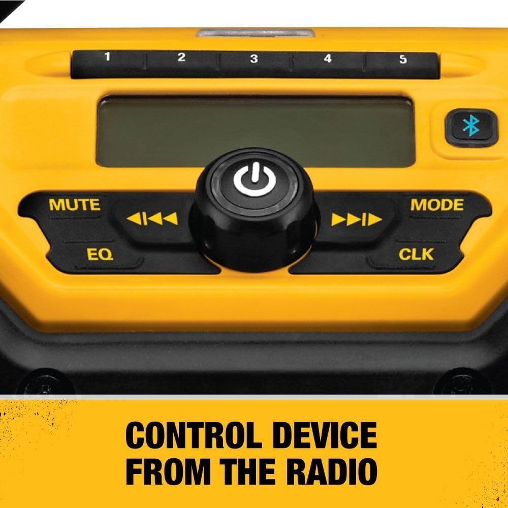 image:imageDEWALT 20V MAX Bluetooth Radio 100 ft Range Portable for Jobsites DCR025Jobsite Radio Only